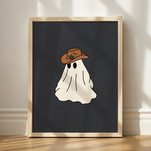 Cowboy Hat Ghost Print, Quirky Wall Decor, Halloween Aesthetic Art, Printable Ghost Art, Weird Wall Art, Trendy Ghost Art, Ghost Lover Art