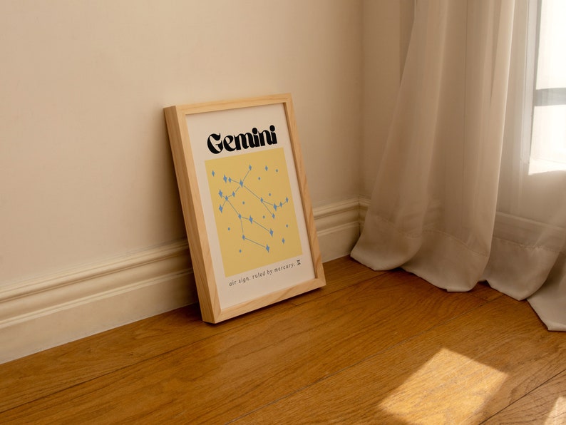 Gemini Zodiac Print, Gemini Printable, Astrology Wall Art, Gemini Printable Art, Gemini Zodiac, Astrology Gift, Gemini Constellation image 2