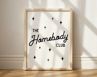 The Homebody Club Print, Homebody Wanddekoration, Homebody Retro Wandkunst, druckbare Wandkunst, Couch Kartoffel Geschenk, Homebody Person