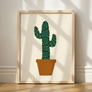 Weihnachts Kaktus Druck, Weihnachtslichter Wandkunst, Kaktus Deko, Weihnachts wandkunst, Western Weihnachtsdeko, Pflanze Weihnachtskunst