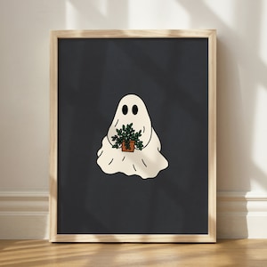Ghost With Plant Print, Ghost Plant Art, Printable Ghost Decor, Halloween Printable, Ghost Wall Decor, Plant Ghost Lover, Halloween Wall Art