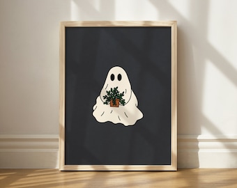 Ghost With Plant Print, Ghost Plant Art, Printable Ghost Decor, Halloween Printable, Ghost Wall Decor, Plant Ghost Lover, Halloween Wall Art