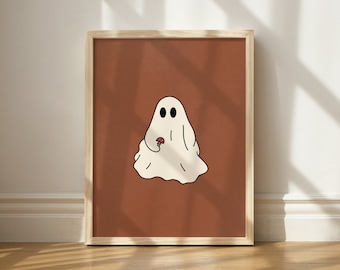 Gespenst mit Pilz Druck, Herbst Pilz Kunst, druckbare Geist Kunst, Pilz Ästhetik, niedlicher Halloween Druck, Cottage Core druckbare Kunst