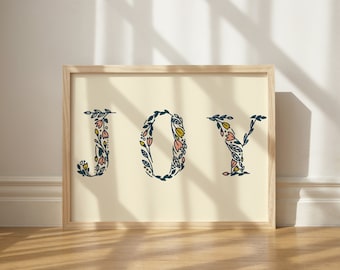Joy Horizontal Print, Wall Art Printable, Floral Wall Art, Joy Printable Wall Art, Inspiring Art Print, Joy Lettering Art, Joy Printable