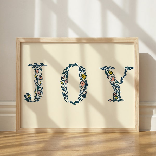 Joy Horizontal Print, Wall Art Printable, Floral Wall Art, Joy Printable Wall Art, Inspiring Art Print, Joy Lettering Art, Joy Printable