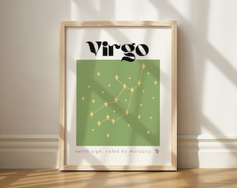 Virgo Zodiac Print, Virgo Printable, Zodiac Aesthetic Art, Virgo Queen, Zodiac Decor Virgo, Wall Art Digital Download Virgo
