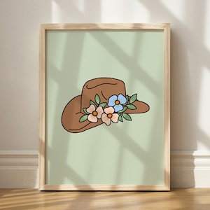 Cowboy Hat Print, Wall Art Printable, Cowboy Hat Women Print, Cowboy Hat Illustration Art, Floral Cowboy Hat Wall Art, Wild West Decor