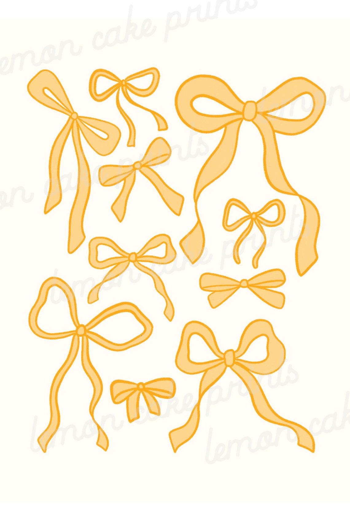 Estetic Ribbon Yellow Assorted Ribbons Print, Yellow Aesthetic Art, Bow and Ribbon ...