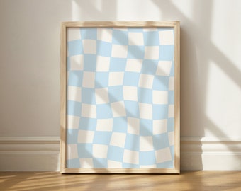 Baby Blue Checkered Print, Wall Art Printable, Baby Blue Aesthetic, Nursery Decor, Cute Kid Room Decor, Printable Wall Art, Y2k Printable