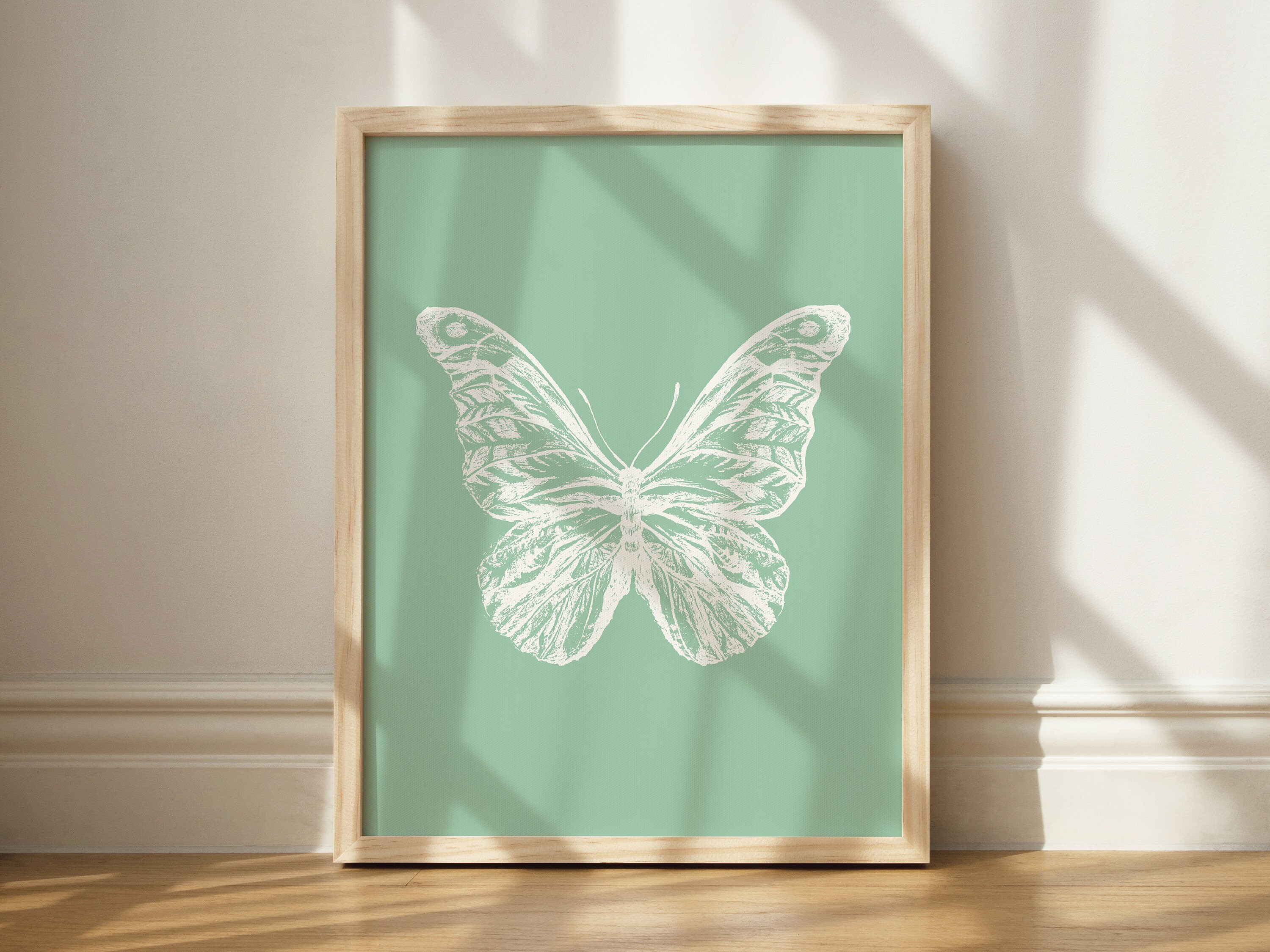 Butterfly Print, Green Wall Art, Printable Butterfly Art, Simple Butterfly Decor, Insect Lover Wall Art, Boho Living Room Decor