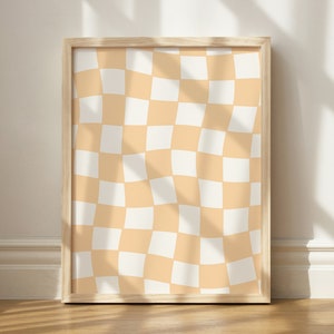 Impresión a cuadros naranja suave, Arte de pared imprimible, Decoración de dormitorio, Decoración de habitación femenina, Arte de pared imprimible, Arte imprimible preppy