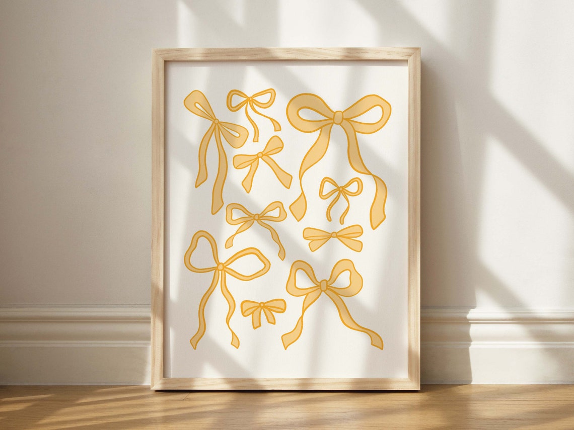 Estetic Ribbon Yellow Assorted Ribbons Print, Yellow Aesthetic Art, Bow and Ribbon ...