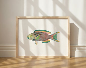Impresión de peces arco iris, decoración de pared ilustrada, arte de peces imprimibles, decoración de peces extravagantes, impresión de biólogo, impresión de bruja estética, peces tropicales