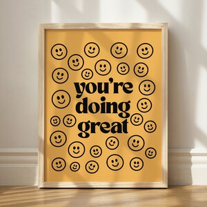 You're Doing Great Print, Wall Art Printable, Smiley Face Living Room Decor, Smiley Face Art, Printable Wall Art, Yellow Print, Quote Art