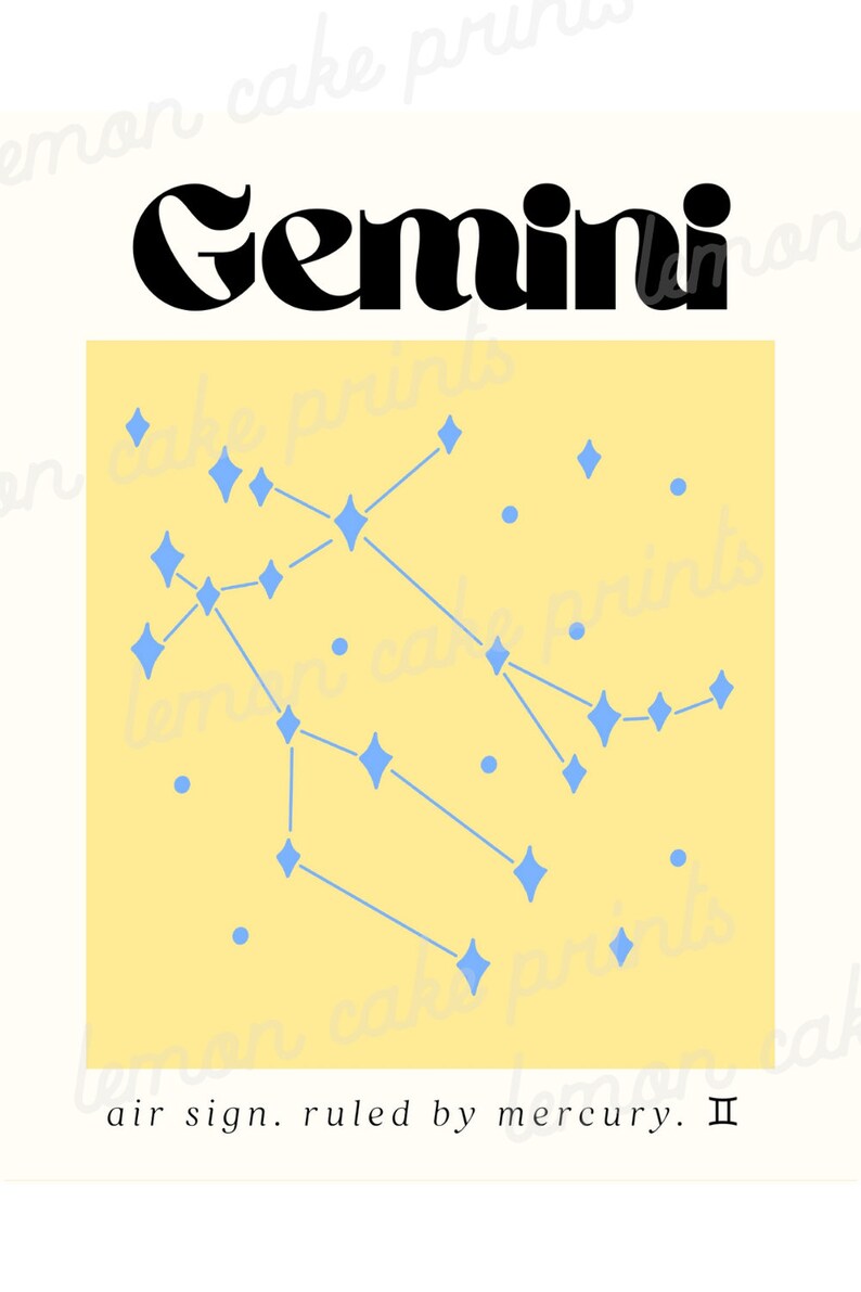 Gemini Zodiac Print, Gemini Printable, Astrology Wall Art, Gemini Printable Art, Gemini Zodiac, Astrology Gift, Gemini Constellation image 5