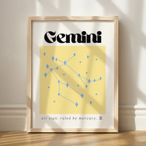 Gemini Zodiac Print, Gemini Printable, Astrology Wall Art, Gemini Printable Art, Gemini Zodiac, Astrology Gift, Gemini Constellation image 1
