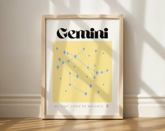 Gemini Zodiac Print, Gemini Printable, Astrology Wall Art, Gemini Printable Art, Gemini Zodiac, Astrology Gift, Gemini Constellation