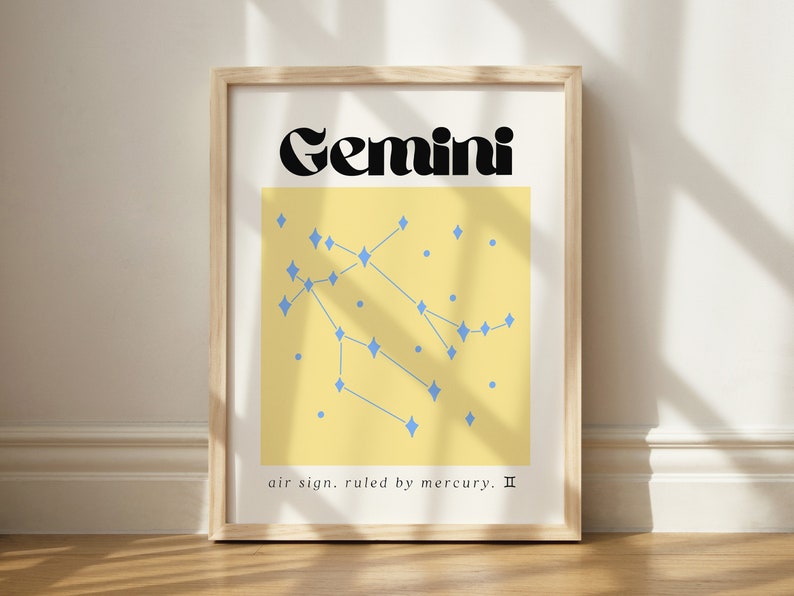 Gemini Zodiac Print, Gemini Printable, Astrology Wall Art, Gemini Printable Art, Gemini Zodiac, Astrology Gift, Gemini Constellation image 1