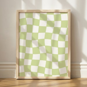 Light Green Checkered Print, Wall Art Printable, Trippy Art, Groovy Living Room Decor, Printable Wall Art, Danish Pastel Wall Art, Y2K Decor
