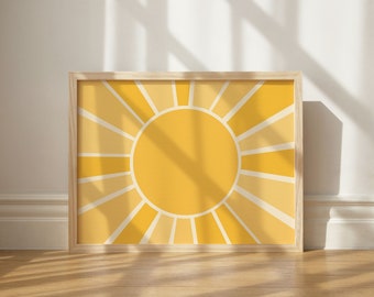 Landscape Sunshine Ray Print, Sunny Wall Decor, Printable Sun Art, Horizontal Wall Decor, Boho Sun Art, Colorful Printable, Yellow Aesthetic