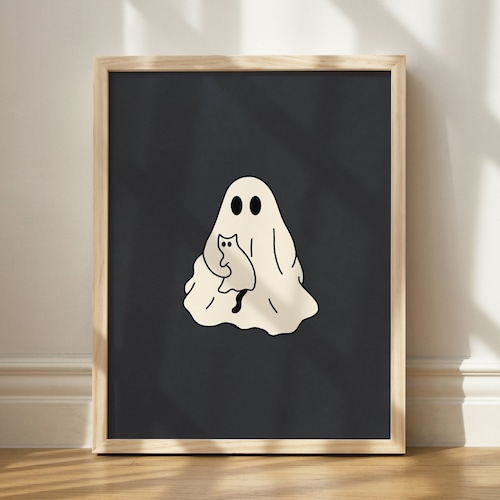 Ghost Print Halloween Wall Decor Printable Ghost Art Cute Etsy