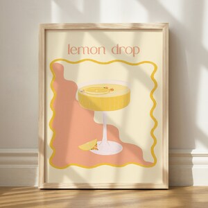 Lemon Drop Print, Lemon Cocktail Printable, Limoncello Wall Decor, Lemon Kitchen Print, Cocktail Aesthetic Art, Pink Bar Cart Decor