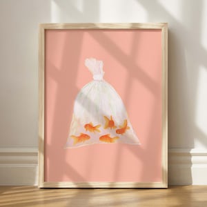 Goldfish Pink Print, Pink Goldfish Art, Girls Room Decor, Printable Fish Art, Aquarium Aesthetic Print, Wall Art Ideas, Printable Pink Decor