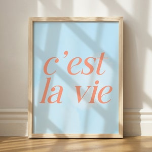 C&#39;est La Vie Print, Wall Art Printable, French Kitchen Decor, Maximalist Lettering Art, Printable Wall Art, Pink and Blue Print, Quote Art