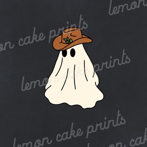 Cowboy Hat Ghost Print, Quirky Wall Decor, Halloween Aesthetic Art, Printable Ghost Art, Weird Wall Art, Trendy Ghost Art, Ghost Lover Art image 5