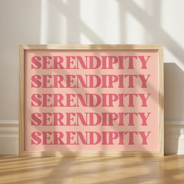 Serendipity Print, Wall Art Printable, Maximalist Lettering Art, Printable Wall Art, Pink and Red Print, Quote Art, Pretty Lettering Art