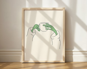 Frog Hands Print, Wall Art Printable, Frog Decor, Frog Sipping Tea, Funny Frog Wall Art, Frog Printable Art, Funny Coffee Wall Art