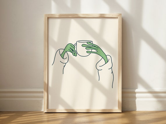 Frog Hands Print, Wall Art Printable, Frog Decor, Frog Sipping Tea, Funny Frog Wall Art, Frog Printable Art, Funny Coffee Wall Art