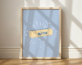 Stick of Butter Print, Illustrated Printable Art, Kitchen Wall Decor, Weird Kitchen Art, Quirky Printable Art, Butter Lover Print