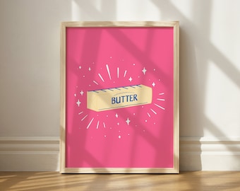 Stick of Butter su stampa rosa caldo, Funny Kitchen Art, Maximalist Kitchen, Illustrated Wall Decor, Butter Lover Print, Chef Wall Art