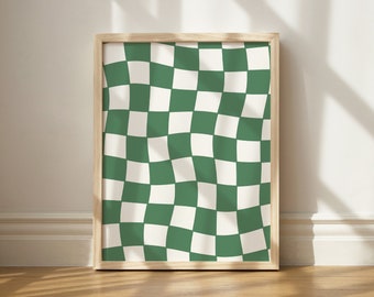 Dark Green Checkered Print, Wall Art Printable, Dark Green Aesthetic, Dorm Room Decor, Emerald Room Decor, Printable Art, Green Aesthetic