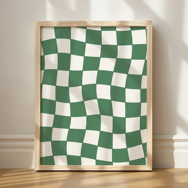 Dark Green Checkered Print, Wall Art Printable, Dark Green Aesthetic, Dorm Room Decor, Emerald Room Decor, Printable Art, Green Aesthetic