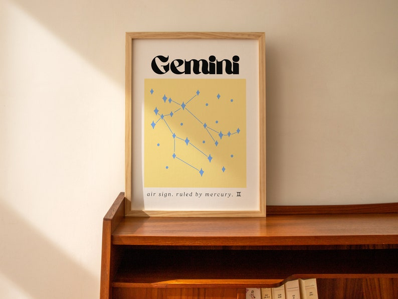 Gemini Zodiac Print, Gemini Printable, Astrology Wall Art, Gemini Printable Art, Gemini Zodiac, Astrology Gift, Gemini Constellation image 3