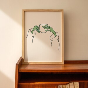 Frog Hands Print, Wall Art Printable, Frog Decor, Frog Sipping Tea, Funny Frog Wall Art, Frog Printable Art, Funny Coffee Wall Art image 2
