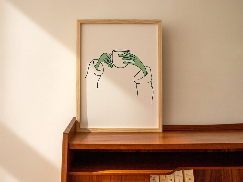 Frog Hands Print, Wall Art Printable, Frog Decor, Frog Sipping Tea, Funny Frog Wall Art, Frog Printable Art, Funny Coffee Wall Art image 2