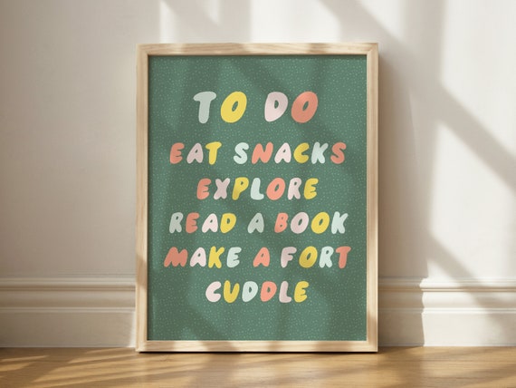 Kids To Do List Print, Wall Art Printable, Kids Room Decor, Gender Neutral Wall Art, Printable Wall Art, Explore Kids Room, Make a Fort Art