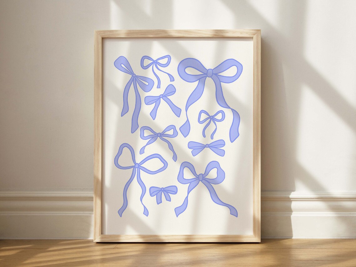 Blue Assorted Ribbons Print, Bows and Ribbons Aesthetic, Printable ...