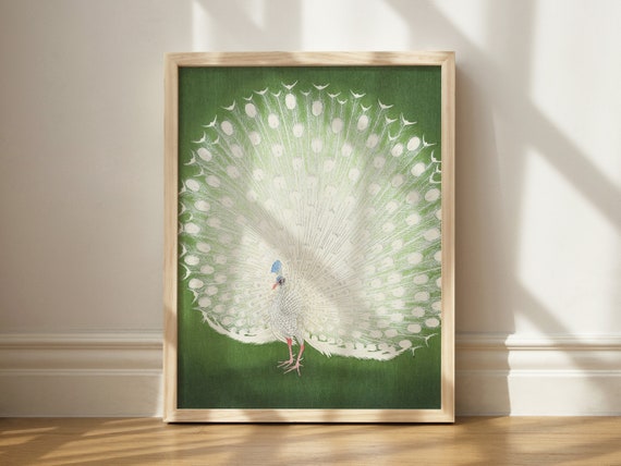 Green Peacock Print, Maximalist Wall Decor, Printable Peacock Art, Colorful Wall Art, Painting Printable, Aesthetic Calming Wall Decor