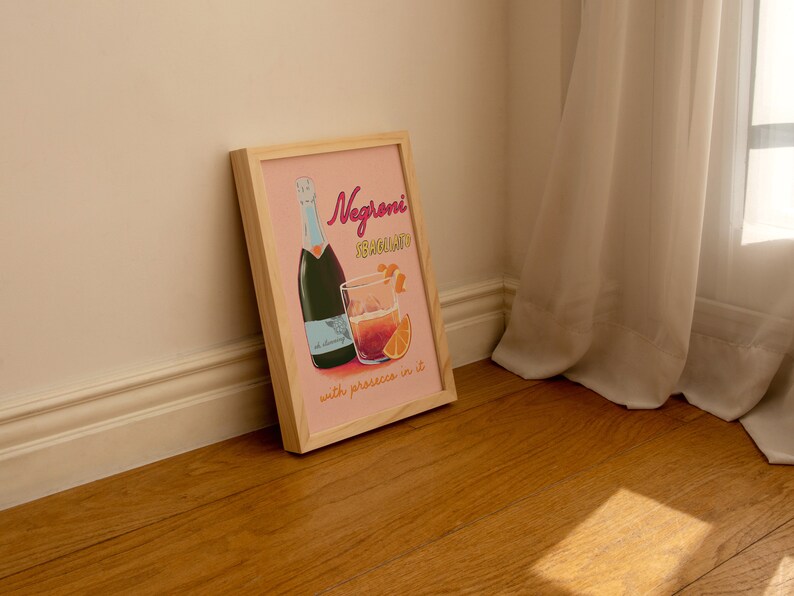 Negroni Sbagliato Wall Art, Printable Negroni Wall Art, With Prosecco In It, Printable Trendy Art, Cocktail Wall Decor, Negroni Decor Prints immagine 2