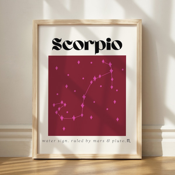 Scorpio Zodiac Print, Scorpio Wall Art Printable, Astrology Decor, Spiritual Printable Art, Zodiac Decor, Scorpio Printable Art