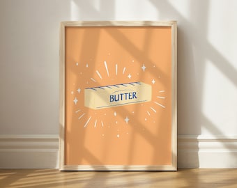 Stick of Butter Print, Quirky Kitchen Decor, Printable Butter Wall Art, Kitchen Printable, Maximalist Kitchen Decor, Illustrated Print Art