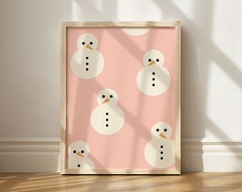 Snowmen Peach Print, Pink Christmas Wall Art, Snowmen Decor, Printable Christmas Art, Cute Snowmen Print, Simple Christmas Decor, Nursery