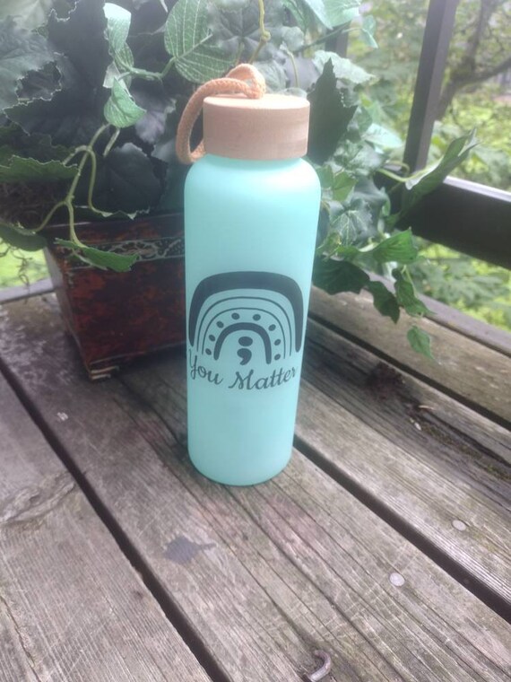 Frosted Glass Water Bottle Etsy