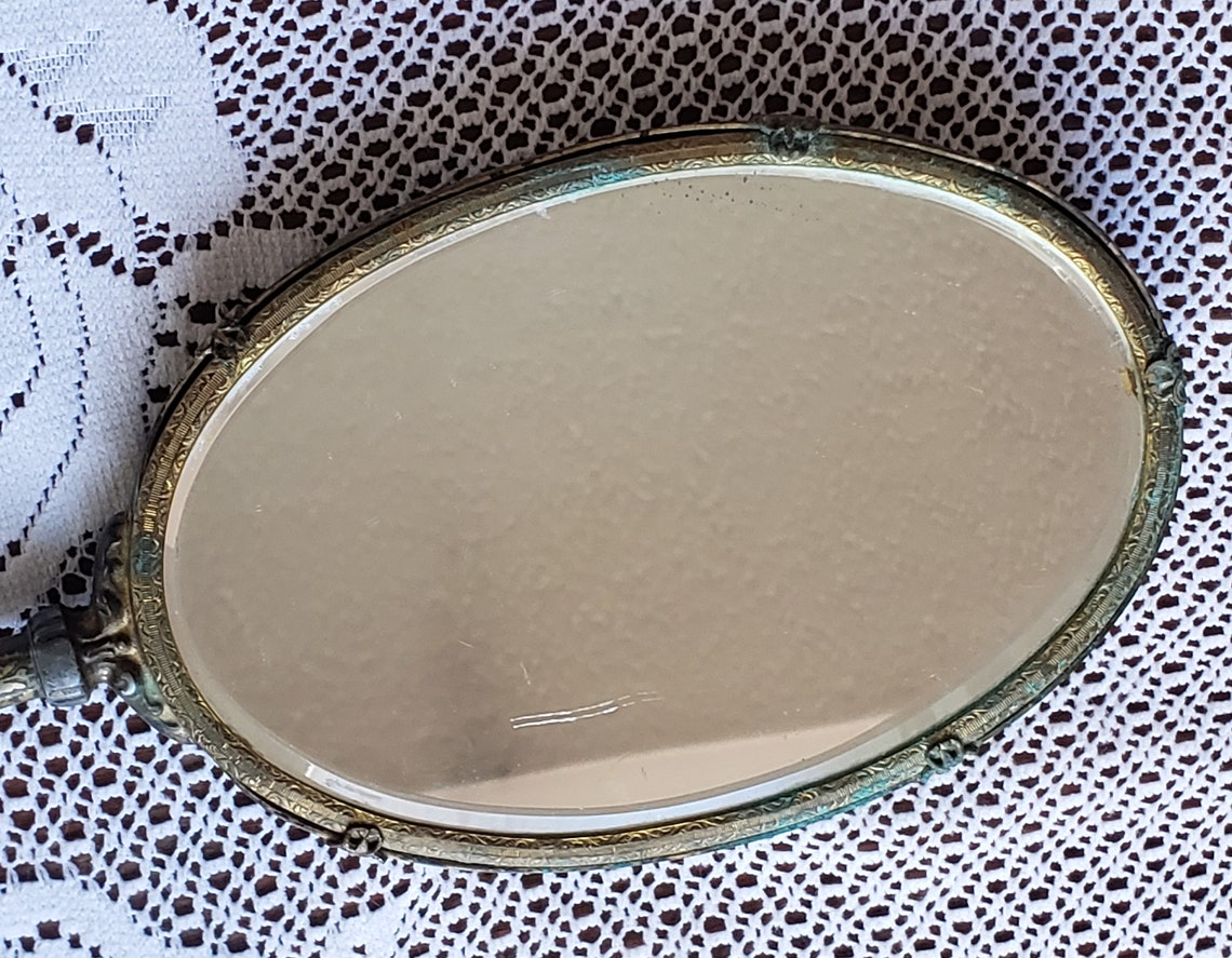 Rare Antique Victorian Hand Mirror Ornate Brass With Cameo Etsy