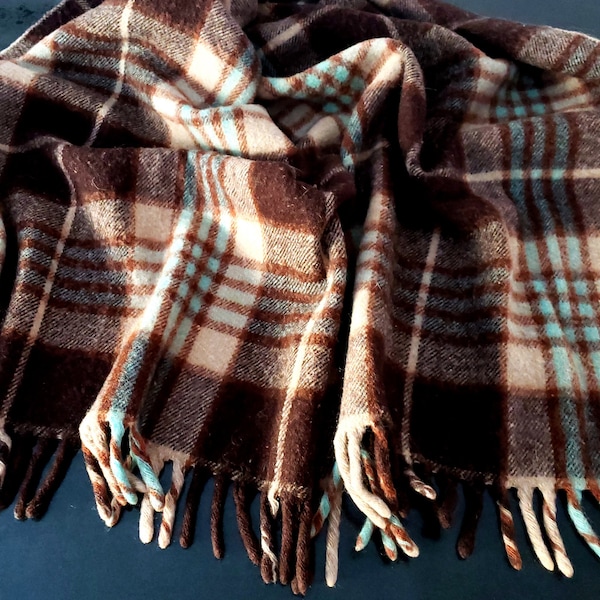 Vintage Wool Plaid Lap Blanket with Fringe - 52 x 48 inches - Circa 1960s - Good Condition