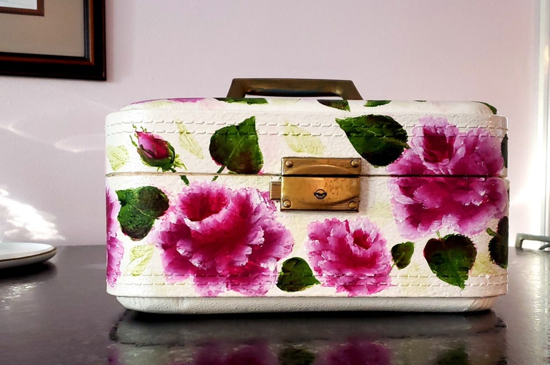 Handpainted Train Case Luggage Shabby Chic Roses Etsy